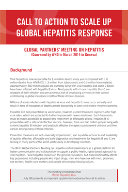 Call to Action to Scale up Global Hepatitis Response