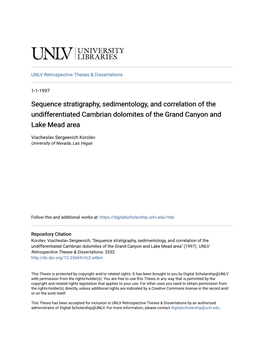 Sequence Stratigraphy, Sedimentology, and Correlation of the Undifferentiated Cambrian Dolomites of the Grand Canyon and Lake Mead Area