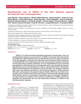 Multifaceted Role of TREX2 in the Skin Defense Against UV-Induced Skin Carcinogenesis