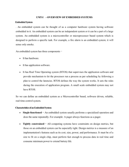 UNIT-I - OVERVIEW of EMBEDDED SYSTEMS Embedded System