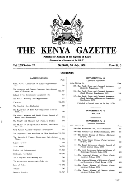 THE KENYA GAZETTE Poblished by Anthoriq of the Republic of Kenya (Regstered As a Newspaper at the G P 0 )