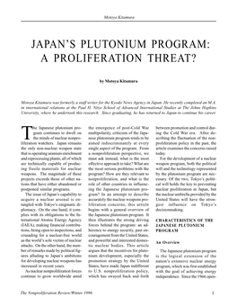 Npr 3.2: Japan's Plutonium Program: a Proliferation