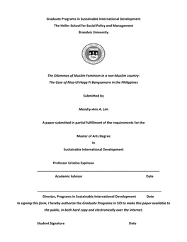 Graduate Programs in Sustainable International Development the Heller School for Social Policy and Management Brandeis University