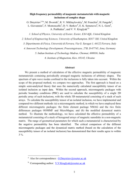 1 High Frequency Permeability of Magnonic Metamaterials