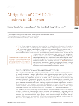 Mitigation of COVID-19 Clusters in Malaysia