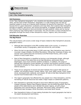 New Hampshire Geography” Unit, Students and Educators Explore Maps, Geography Skills, and the Land of New Hampshire