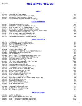 Food Service Price List