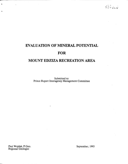 Evaluation of Mineral Potential for Mount Edziza Recreation Area