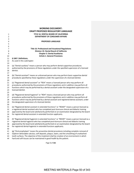 DENTAL BOARD of CALIFORNIA 2 DEPARTMENT of CONSUMER AFFAIRS 3 4 PROPOSED LANGUAGE 5 6 7 Title 16