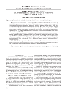 Mechanisms and Prevention of Anterior Spinal Artery Syndrome Following Abdominal Aortic Surgery