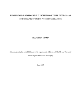 Psychological Development in Professional Youth Football: An