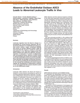 Absence of the Endothelial Oxidase AOC3 Leads to Abnormal Leukocyte Traffic in Vivo