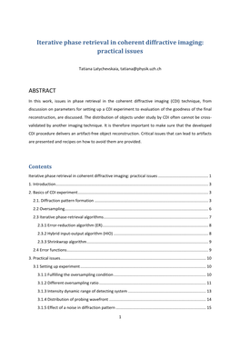 Iterative Phase Retrieval in Coherent Diffractive Imaging: Practical Issues