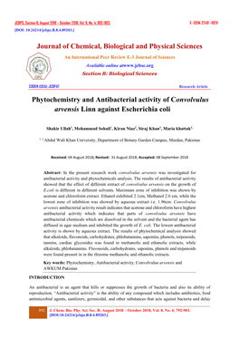 Journal of Chemical, Biological and Physical Sciences Phytochemistry and Antibacterial Activity of Convolvulus Arvensis Linn