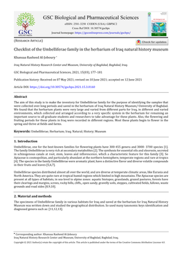 Checklist of the Umbelliferae Family in the Herbarium of Iraq Natural History Museum