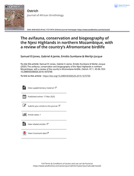 The Avifauna, Conservation and Biogeography of the Njesi Highlands in Northern Mozambique, with a Review of the Country's Afro