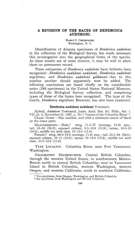 A Revision of the Races of Dendroica Auduboni