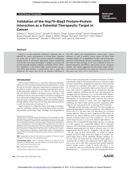 Validation of the Hsp70–Bag3 Protein–Protein Interaction As a Potential Therapeutic Target in Cancer Xiaokai Li1, Teresa Colvin2, Jennifer N