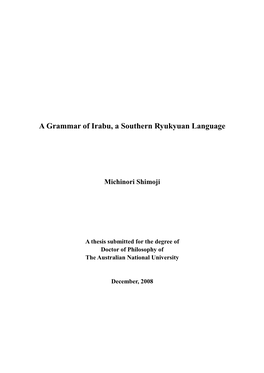 A Grammar of Irabu, a Southern Ryukyuan Language