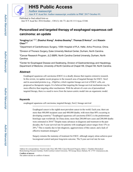 Personalized and Targeted Therapy of Esophageal Squamous Cell Carcinoma: an Update