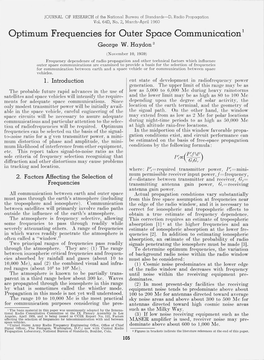 Optimum Frequencies for Outer Space Communication 1