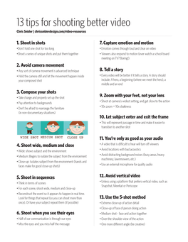 13 Tips for Shooting Better Video Chris Snider | Chrissniderdesign.Com/Video-Resources