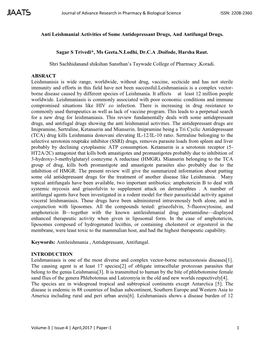 Anti Leishmanial Activities of Some Antidepressant Drugs, and Antifungal Drugs