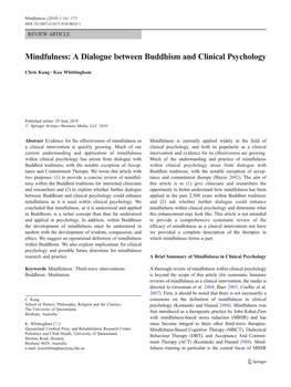 Mindfulness: a Dialogue Between Buddhism and Clinical Psychology