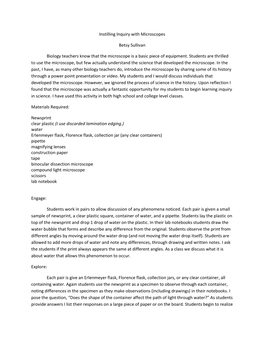Instilling Inquiry with Microscopes Betsy Sullivan Biology Teachers
