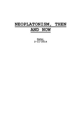 Neoplatonism, Then And