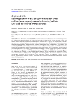 Downregulation of SETBP1 Promoted Non-Small Cell Lung Cancer Progression by Inducing Cellular EMT and Disordered Immune Status