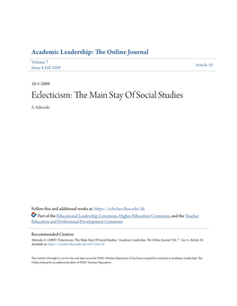 Eclecticism: the Ainm Stay of Social Studies S