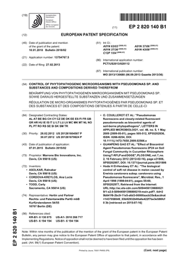 Control of Phytopathogenic Microorganisms with Pseudomonas Sp. and Substances and Compositions Derived Therefrom