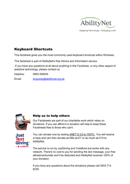 Keyboard Shortcuts This Factsheet Gives You the Most Commonly Used Keyboard Shortcuts Within Windows