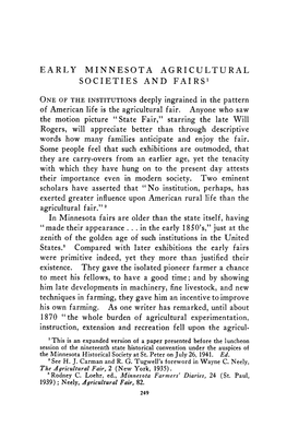 Early Minnesota Agricultural Societies and Fairs