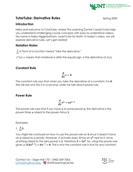 Tutortube: Derivative Rules