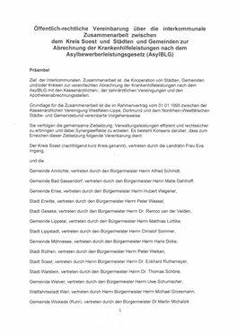 Zusammenarbeit Zwischen Dem Kreis Soest Und Städten Und Gemeinden Zur Abrechnung Der Krankenhilfeleistungen Nach Dem Asylbewerberleist'ungsgesetz (Asyiblg)