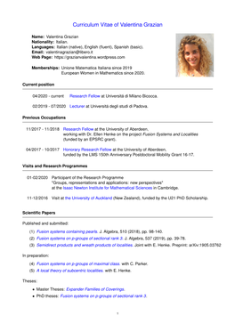 Curriculum Vitae of Valentina Grazian