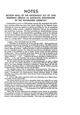 SECTION 404(C) of the NATIONALITY ACT of 1940: RESIDENCE ABROAD AS AUTOMATIC EXPATRIATION of the NATURALIZED AMERICAN*