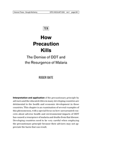 How Precaution Kills: the Demise of DDT and the Resurgence of Malaria