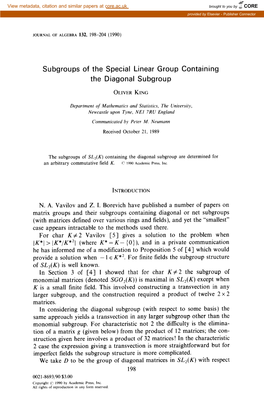 Subgroups of the Special Linear Group Containing the Diagonal Subgroup