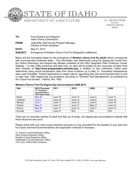 TO: Fruit Growers and Shippers Idaho Cherry Commission FROM: Jodie