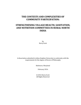 The Contexts and Complexities of Community Participation: Strengthening Village Health, Sanitation, and Nutrition Committees In