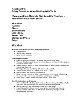 Robotics Unit Safety Guidelines When Working with Tools