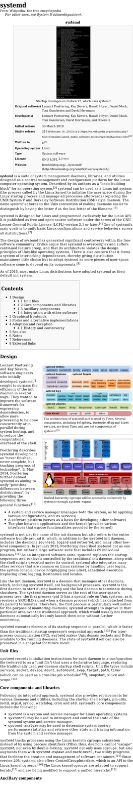 Systemd from Wikipedia, the Free Encyclopedia for Other Uses, See System D (Disambiguation)