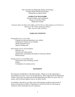 The Association for Diplomatic Studies and Training Foreign Affairs Oral History Program Foreign Service Spouse Series