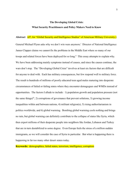 The Developing Global Crisis: What Security Practitioners and Policy Makers Need to Know