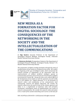 New Media As a Formation Factor for Digital Sociology: the Consequences of the Networking in the Society and the Intellectualization of the Communications