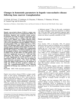 Changes in Hemostatic Parameters in Hepatic Veno-Occlusive Disease Following Bone Marrow Transplantation