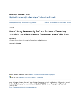 Use of Library Resources by Staff and Students of Secondary Schools in Umuahia North Local Government Area of Abia State